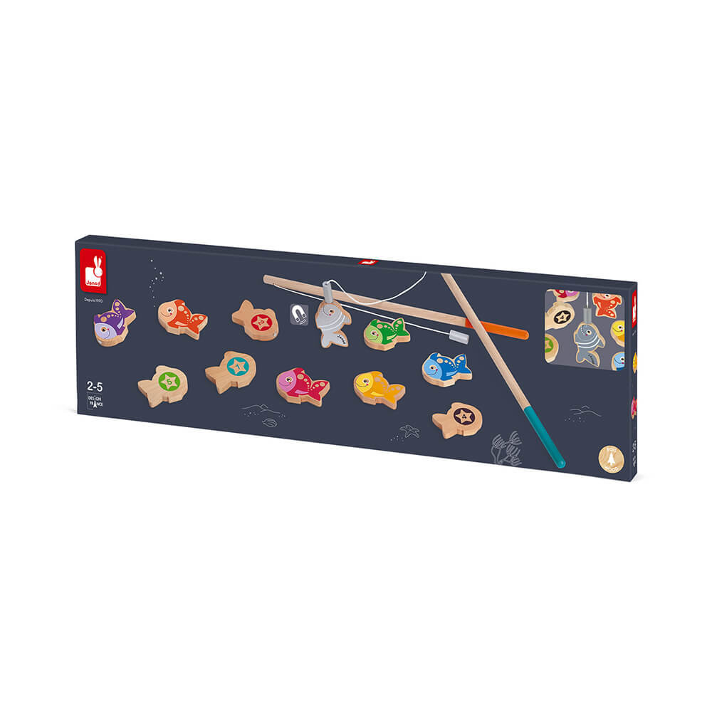 Canna Da Pesca Magnetica In Legno - 8 Pezzi Gioco Educativo Bambini