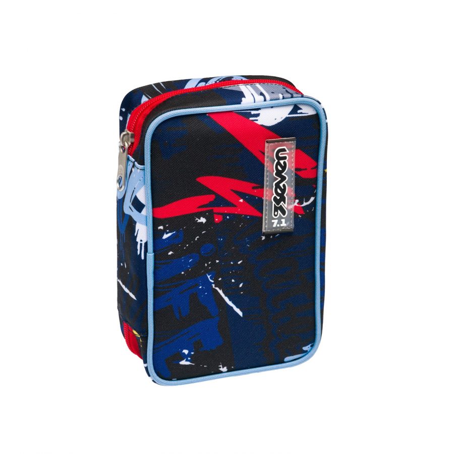 Portapenne Seven 3 Zip - Nero E Viola, Con Organizer, Per Scuola, Bambine E Ragazze