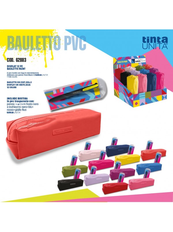 Borsellino-Bauletto-TintaUnita-Paint-Astuccio-in-PVC-Lucido-Penna-4col-Omaggio-TU-EXcellent